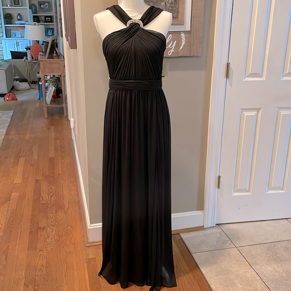Alex Evenings Long Black Embellished Halter Dress